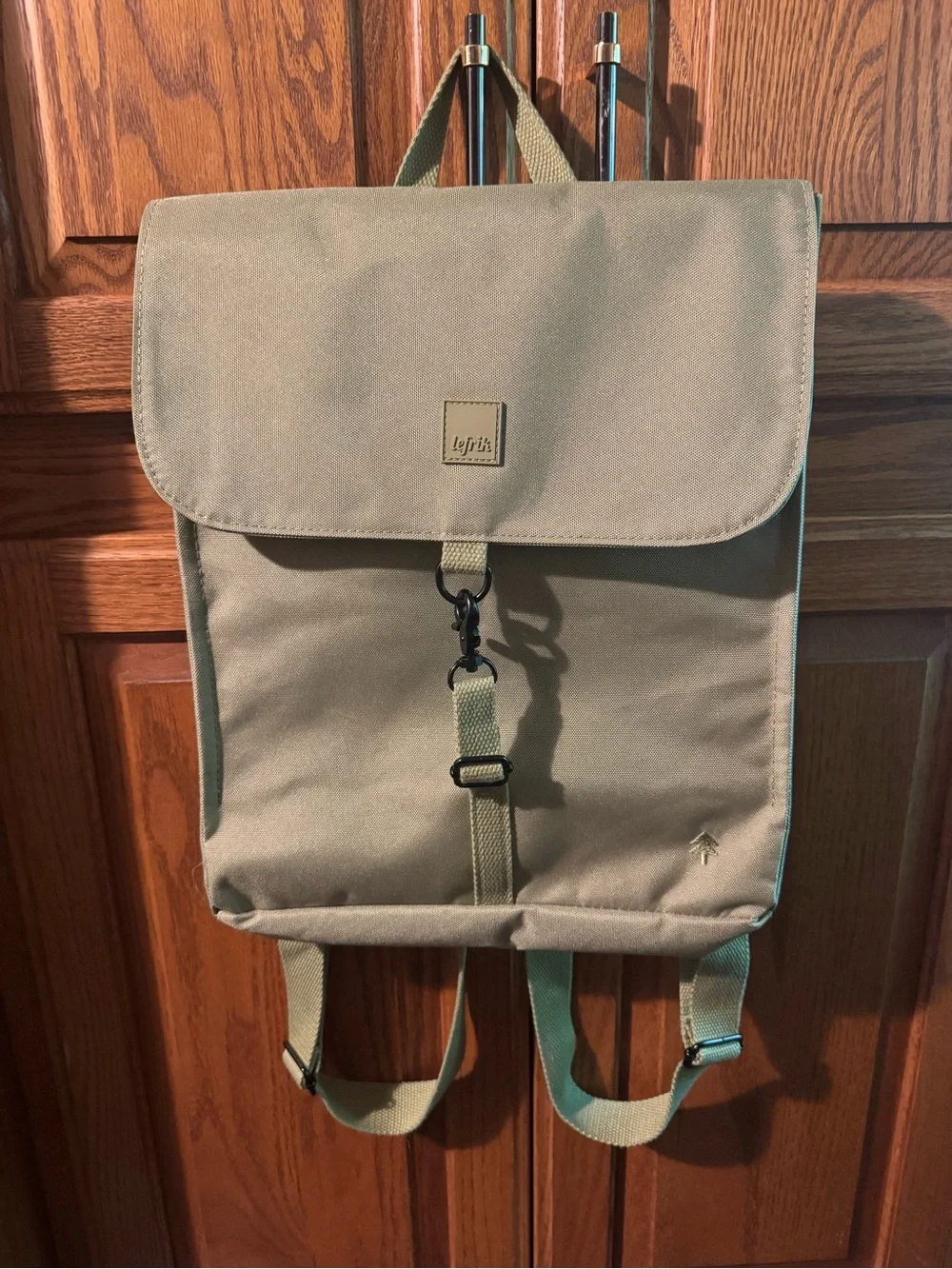Lefrik Olive Green Canvas Roll-Top Backpack